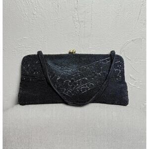 Vintage 1930's-40's Black Beaded Top Handle Bag